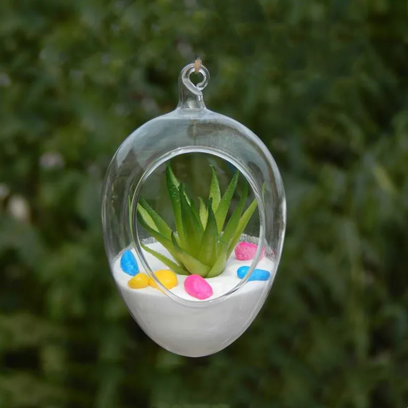 2pcs/pack 6*8cm Small Size Egg Shaped Glass Terrarium Vase Home Decorative Transparent Hanging Pendant Wedding Prop