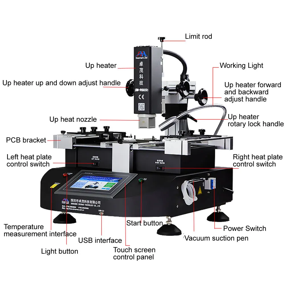 Original ZM-R5830 BGA Rework Station Hot Air 3 Heating Zones PCB Board Chips Repair System Welding Reballing Machine 4500W 220V