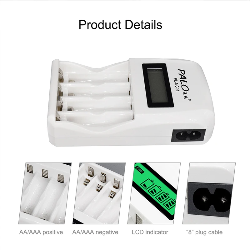 4 Slots AA AAA Battery Charger Smart LCD Display Intelligent Fast Charger for 1.2V AA AAA Ni-MH NiCd NiMh Rechargeable Battery