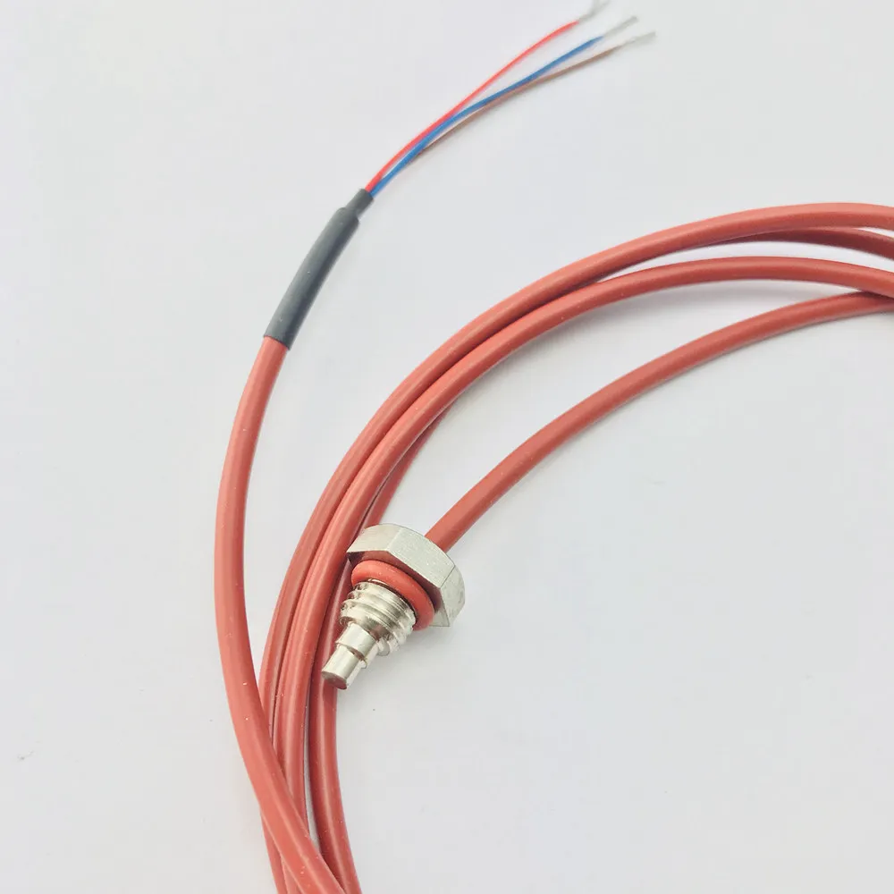 1.5 meters PT100 Temperature Sensor 3 Wires with Silicone Gel Coated Probe M8*1.25 Thread Probe 0-180 Degree