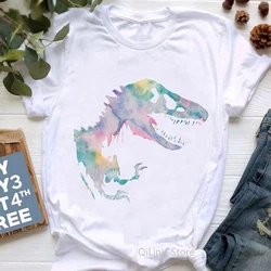 Watercolor Dinosaur Animal Print Tshirt Femme Summer Top Female White Short Sleeve Jurassic Park T Shirt Women Vaporwave T-Shirt