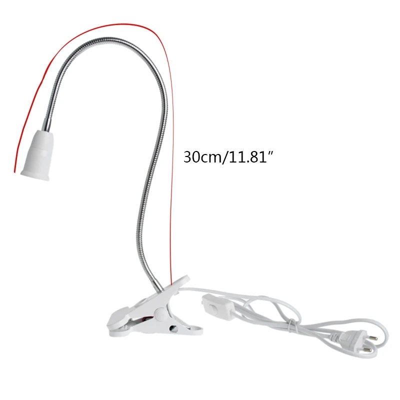 E27 35cm AC 85-265V Flexible Clip on Switch LED Lamp Holder Socket Power Cable