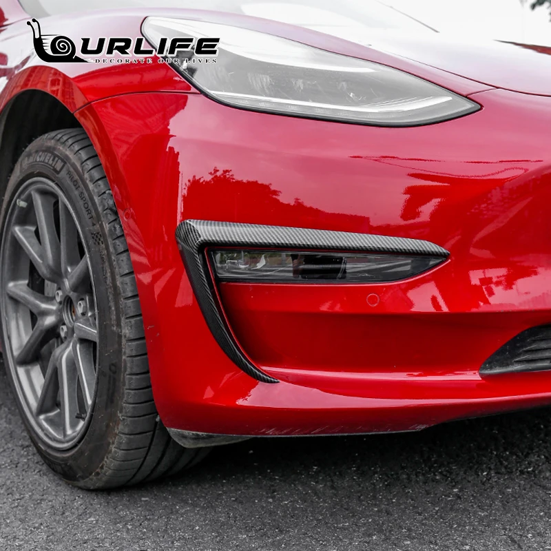 For Tesla Model 3 Three 2018 2019 2020 Car Front Fog Eyebrow Trim Light Lamp Frame Sticker Cover Grill Grille Parts accessories