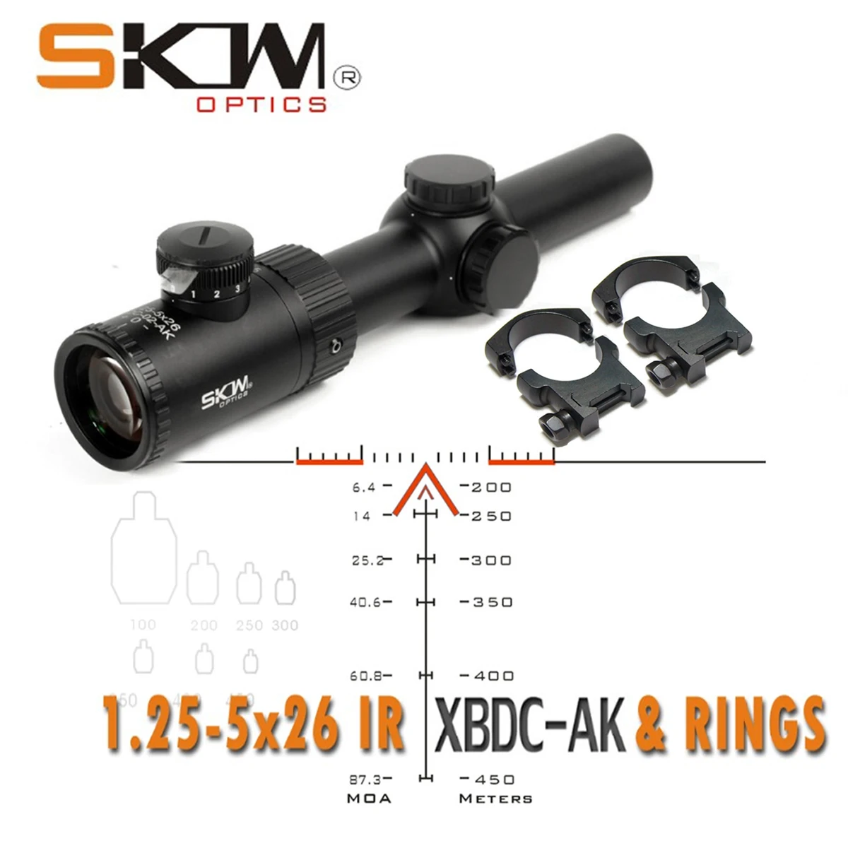 SKWoptics-Rifle Scope Ring, Tactical Hunting, AK Kalashnikov Sight, BDC Reticle, 30mm Scope Ring, 1.25-5x26A