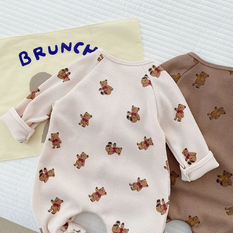 MILANCEL Autumn New Baby Rompers Toddler Bear Jumpsuits Boys Outfit Waffle Rompers