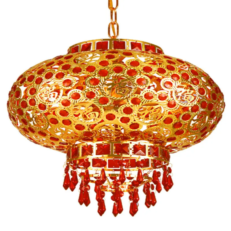 Chinese Style Lantern Balcony Chandelier Bright Red Wedding New Year Spring Festival Walking Lamp Led Rotating Lantern