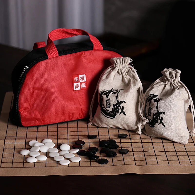 Hot Portable Cloth Bag 19 Line Standard On International Go Game Chess Set Suede Leather Board Game Melamine Pieces Weiqi Gomoku