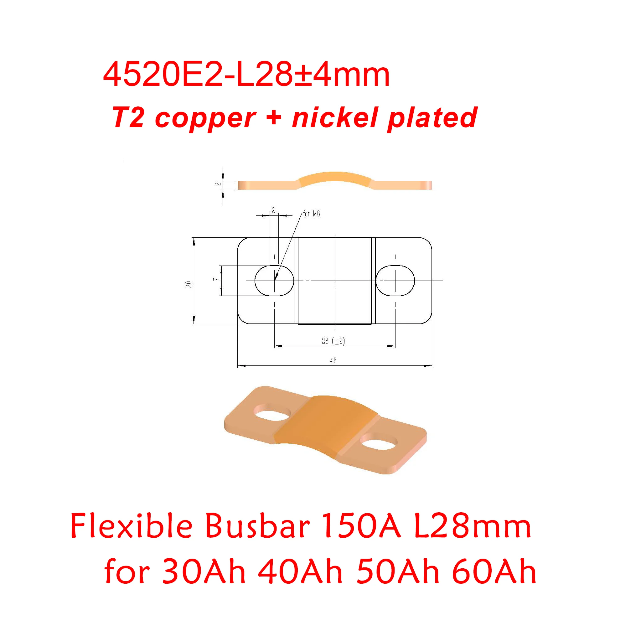 

Flexible Busbar 300A Copper-Nickel Plate For 3.2V LiFePO4 Battery Prismatic Cell DIY 12V 24V 48V Pack 200AH 280AH 300AH Bus Bar