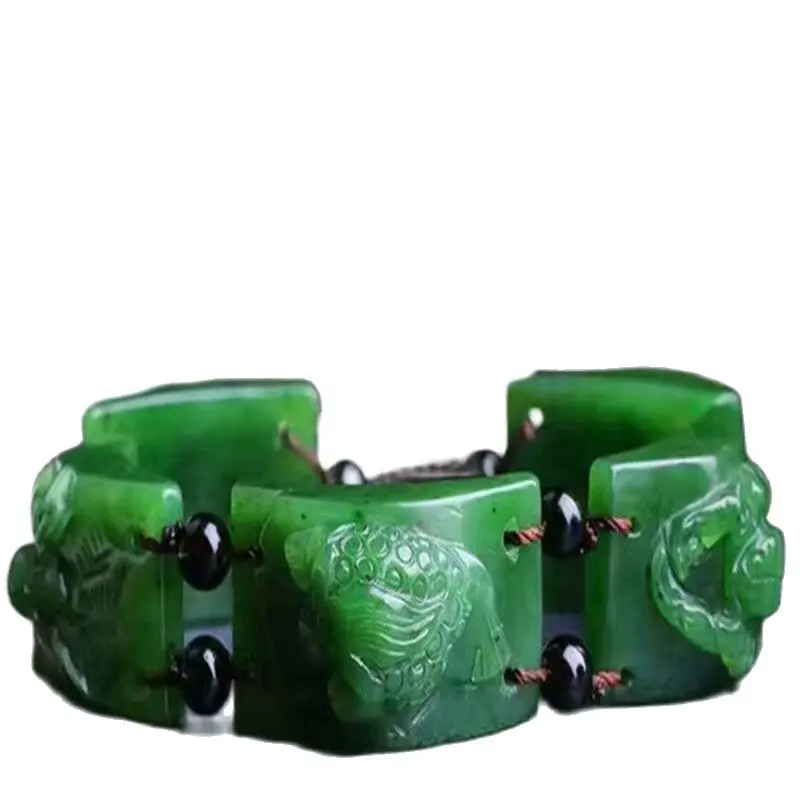 

Green Jade Fine Carved Five Poison Bracelets ,Spinach Green Jade Hand Pai chain