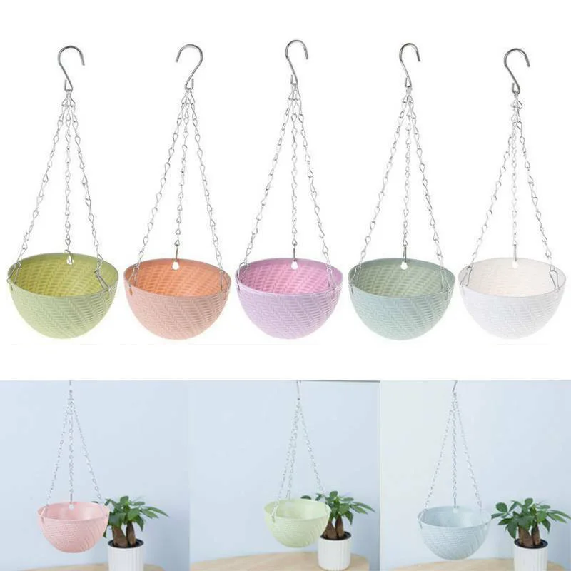 

5Pcs Hanging Basket Imitation Rattan Weaving Vine Flower Pot Round Plastic Hanging Basket Garden Balcony Succulent Planter Decor