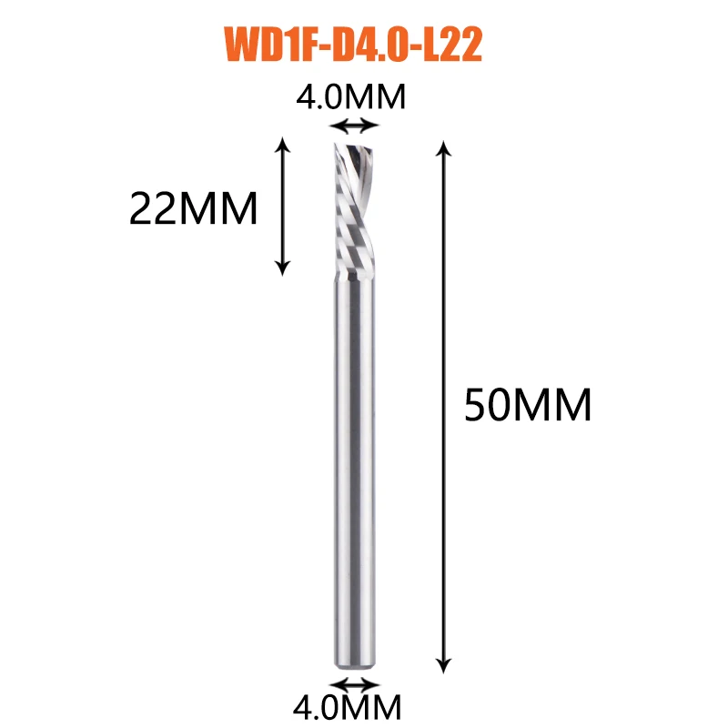 1 st AAAAA enkele fluit spiraal frees 3.175 schacht spiraal aluminium molen CNC 3D graveren carving bit voor houtbewerking Down cut