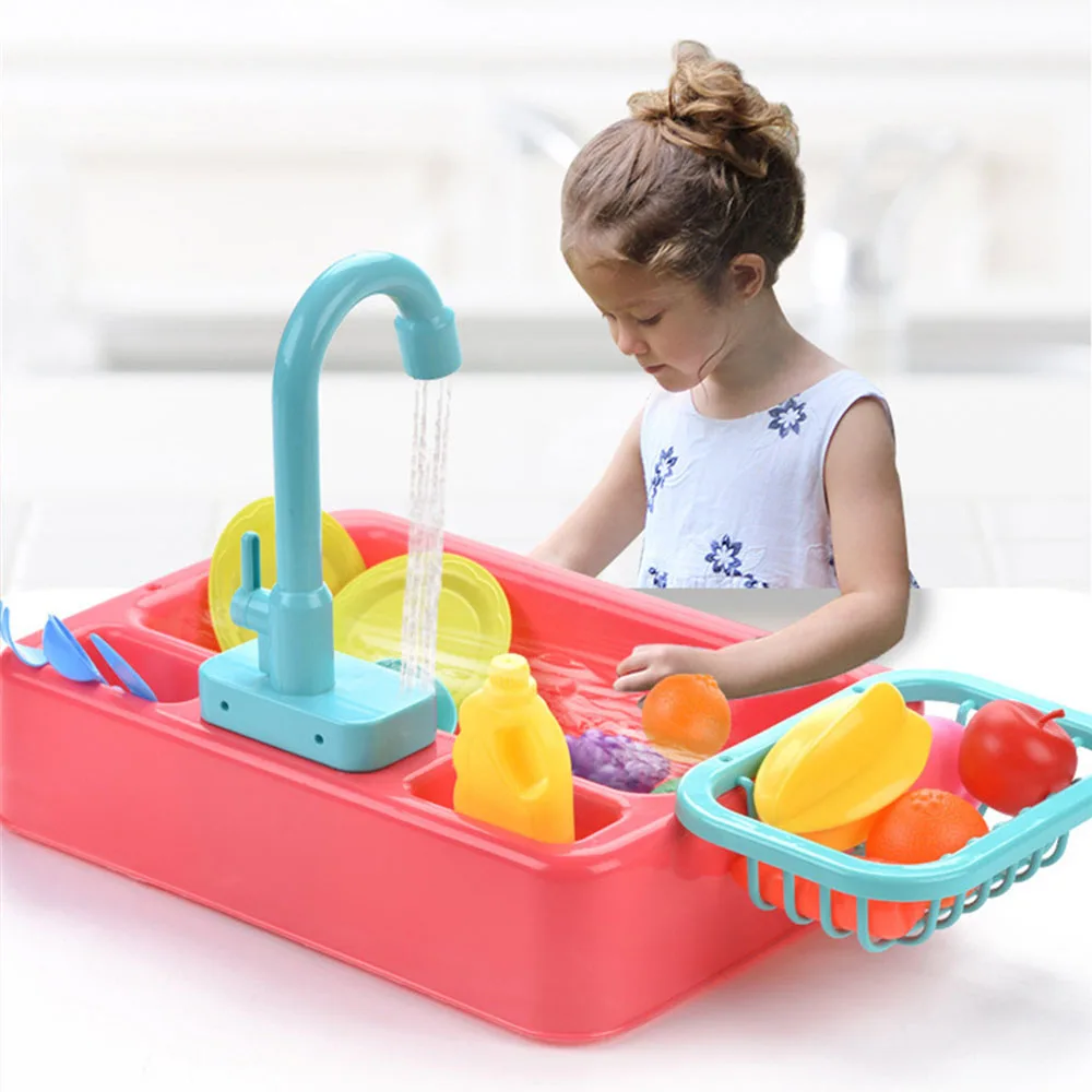 Kid Kitchen Sink Dishwashing Set Toy Simulation Electric Dishwasher Role Playing Pretend Play Safe Kitchen Classic Girls Boy Toy