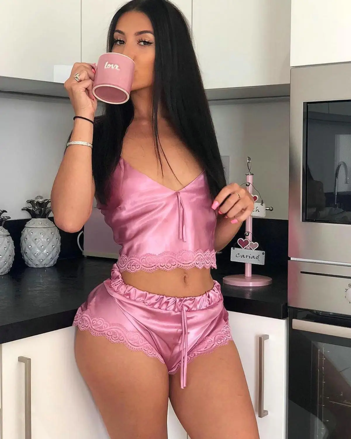 BKLD Two Piece Shorts Set Crop Top Women Pink Sets 2024 Sexy Spaghetti Straps Lace Patchwork Satin Two Piece Set Women Outfits