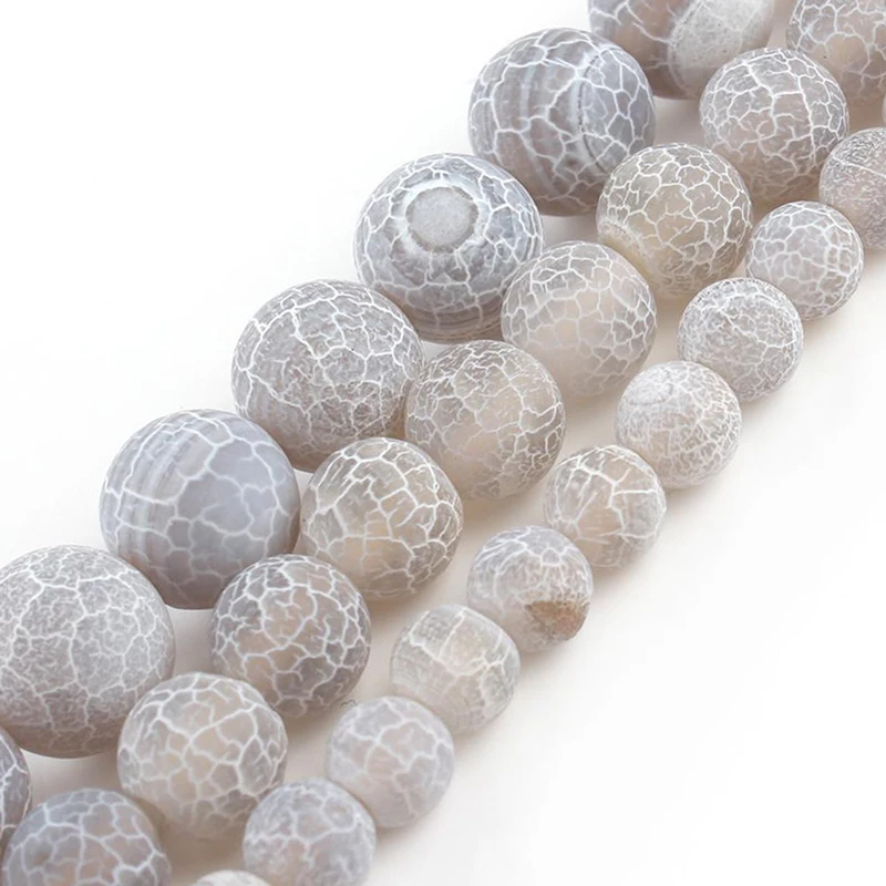 Natural Stone Matte White Cracked Dream Agates Fire Dragon Veins Onyx Spacer Beads For Jewelry Making DIY Bracelet 6/8/10mm 15