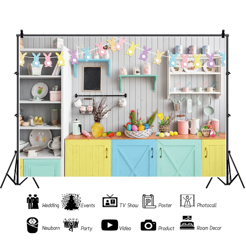 Yeele Happy Easter Eggs Bunny Photocall Interior Kitchen Photography Backdrop Photographic Decoration Backgrounds Photo Studio