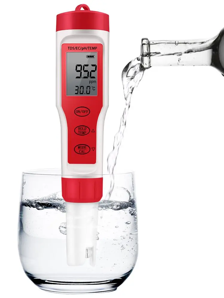 Multifunktions-Wasserqualitätstester PH/TDS/EC/Salzgehaltstester LCD Digitales Wasserreinheits-Temperaturmessgerät für Pools und Aquarien
