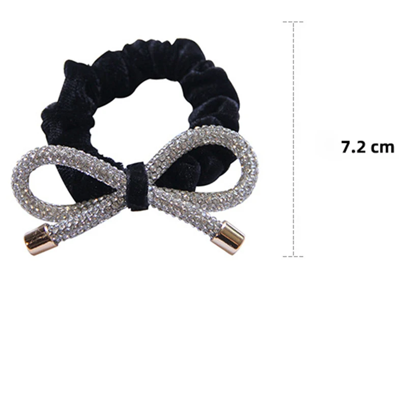 Ladies Rhinestone Bowknot Hair Ties Rope Luxury Glitter Jeweled Elastic Rubber Band Ponytail Holder Velvet Scrunchies