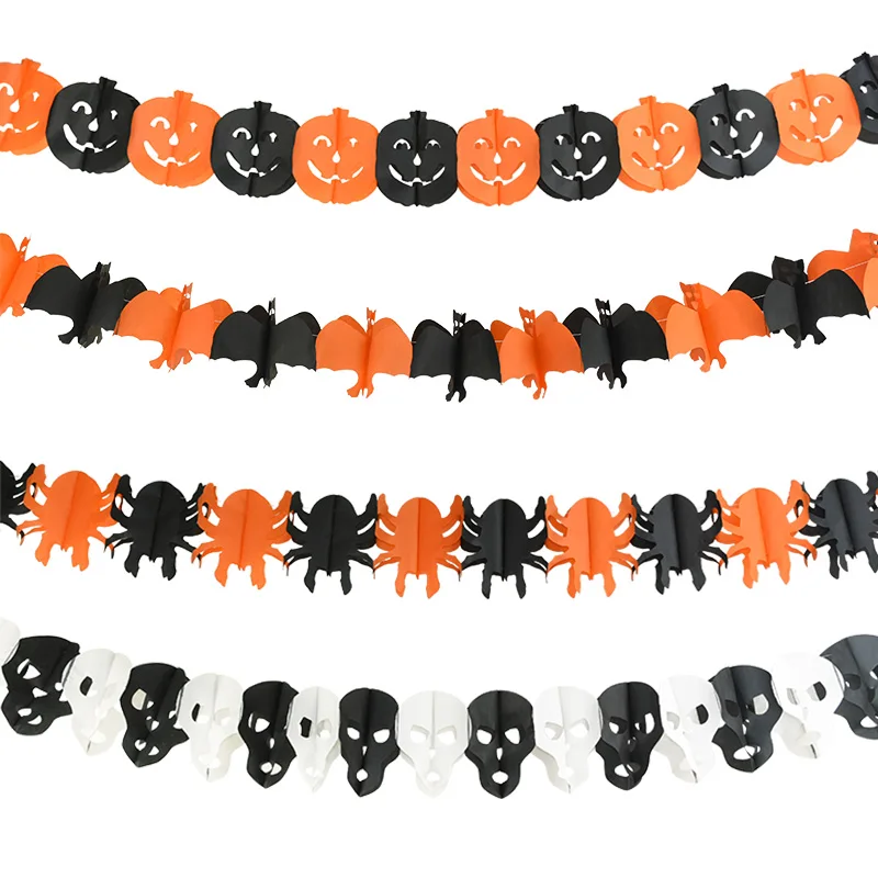 

3Meter Halloween Hanging Garland Bunting Bat Pumpkin Ghosts Spider Paper Banner Halloween Party Decorations Horror Props