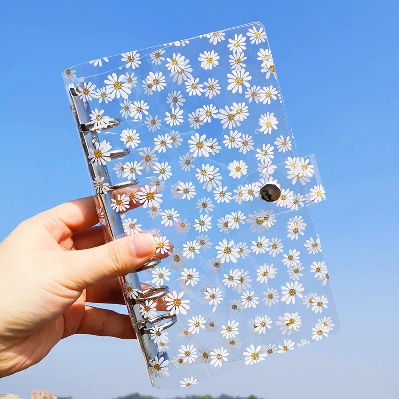 A6 Little Daisy Notebook Transparent 6 Rings Binder File Folder Loose Leaf Ring Binder Kawaii School Office Supplies