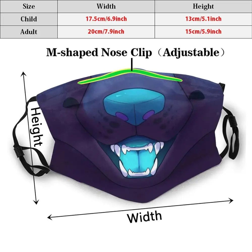 Glowing Neon Maw Lustige Drucken Mehrweg Pm 2,589 Filter Gesicht Maske Pelzigen Maulkorb Canine Neon Tier Glow In The Dark