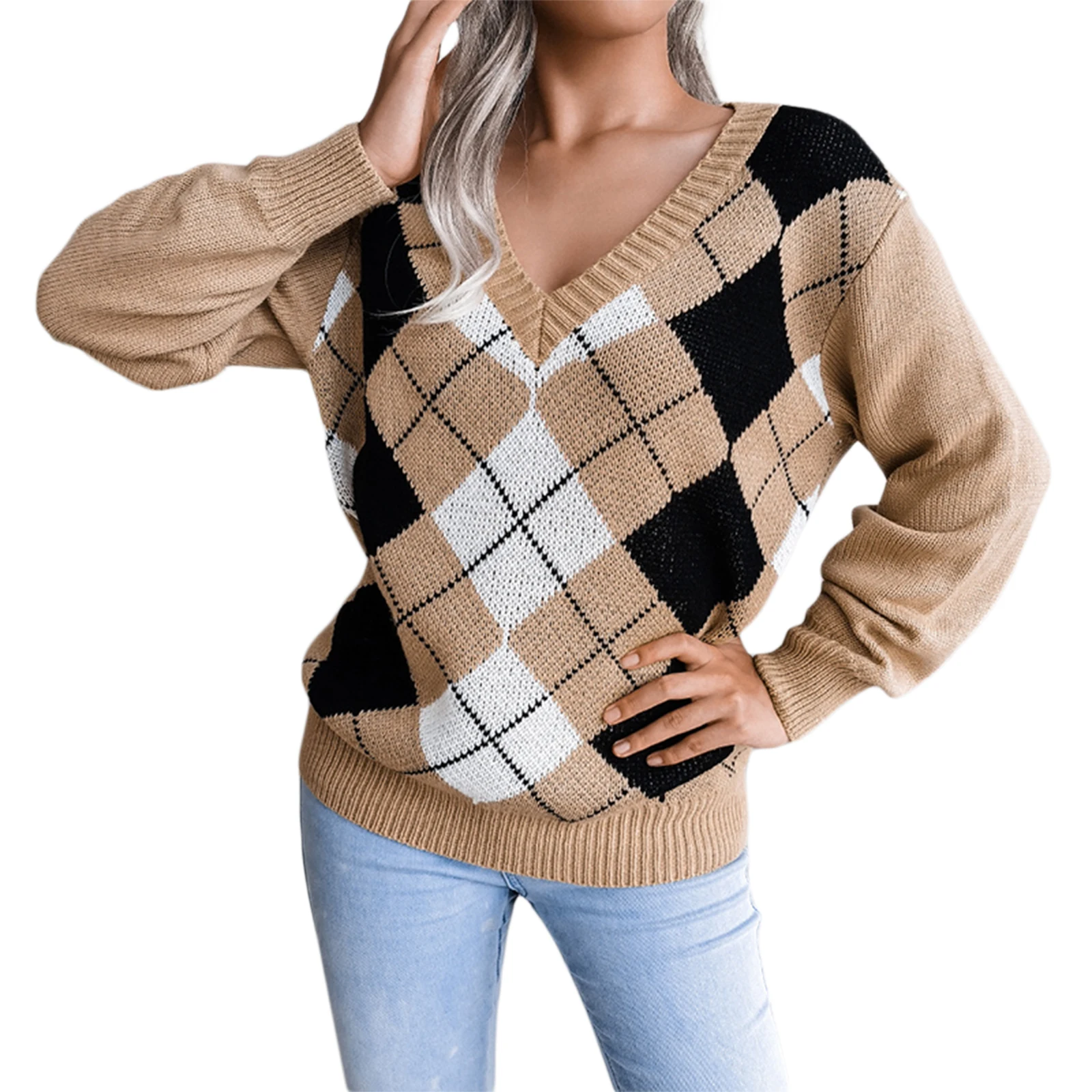 

Women's V Neck Knitted Sweaters Elegant Long Sleeve Fashion and Warmth Must Be Worn Inside And Outside In Winter