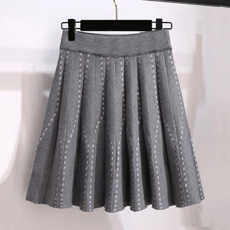 

Fashion Knitted Skirt Women's High Waist Elasticity Mini Spring Autumn Skirts A-Line Bouffant Casual Bottoming Skirt Female