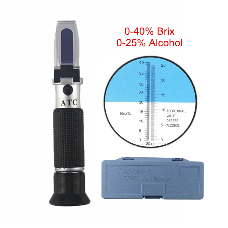 

0-40% Refractometer For Wine Tester For Wine Brix Sugar For Braga Wine Alcohol Meter 0-25% ATC Refratometer For Grape Tester