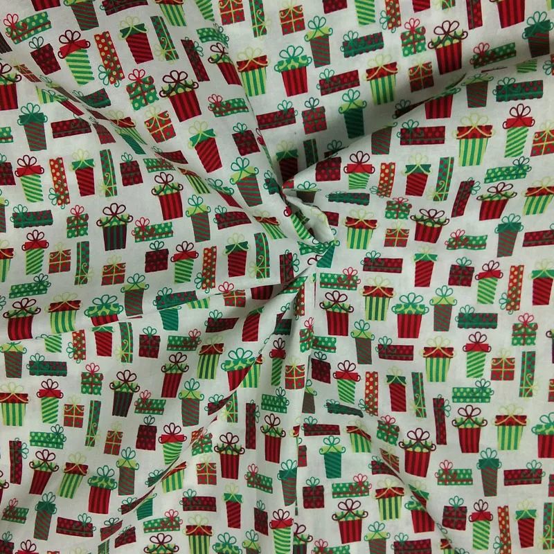 50x105cm Various Christmas Gift Box Printed Cotton Fabric X'mas Fabric Patchwork for Cloth Dress Party Home Decoration