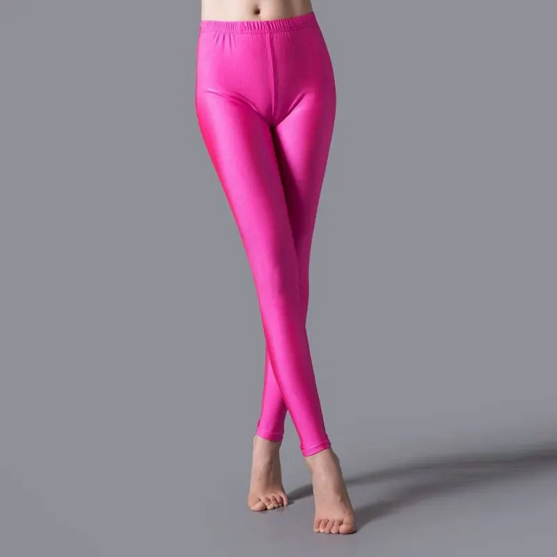 High Spandex Solid Color Women Leggings Gloss Shiny Elastic Leggings Female Slim Seamless Middle Waist Ankle-Length Dance Pants