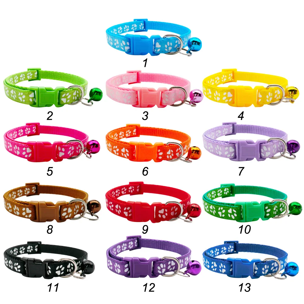 Wholesale 100Pcs Paw Collar Necklace Dogs Adjustable Reflective Bells Dog Collar Pet Collar Cat Dog Accessories Pet Supplies