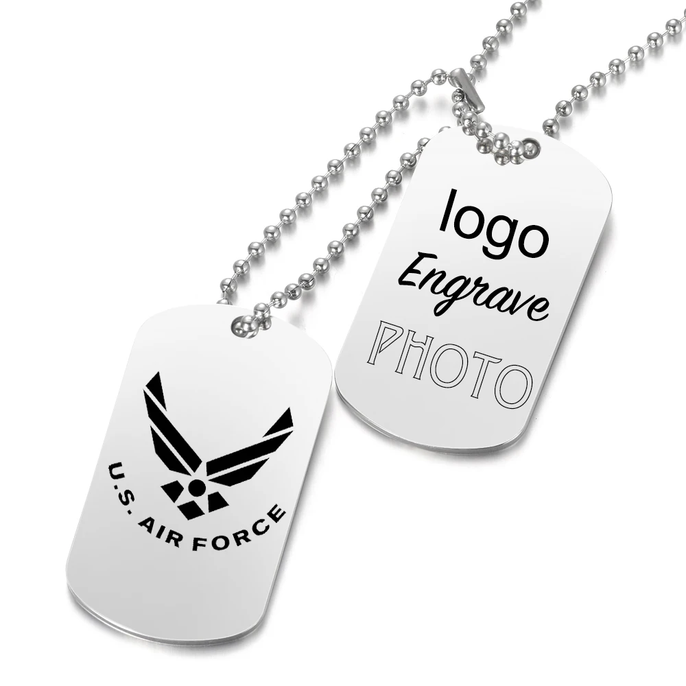 Personalized Customized Engraved Dog Tag Military Army Photo ID Name Men Linked Pendants Necklace Stainless Steel Male Gift