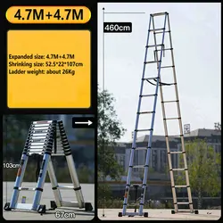 Escalera telescópica de aleación de aluminio, escalera plegable de espiga para el hogar, mantenimiento de ascensor, ingeniería, 4,7 M + 4,7 M
