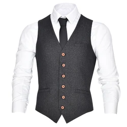 VOBOOM Big Size L XL Men Slim Fit Suit Vest Blazer Gentleman Spring Autumn Twill Grid Business Male Gilet Single Breasted