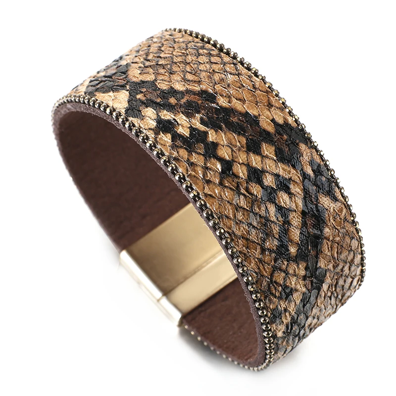 ALLYES Boho Snake Scales Leather Bracelet for Women Men Vintage Simple Animals Print Wide Wrap Bracelets & Bangles Charm Jewelry