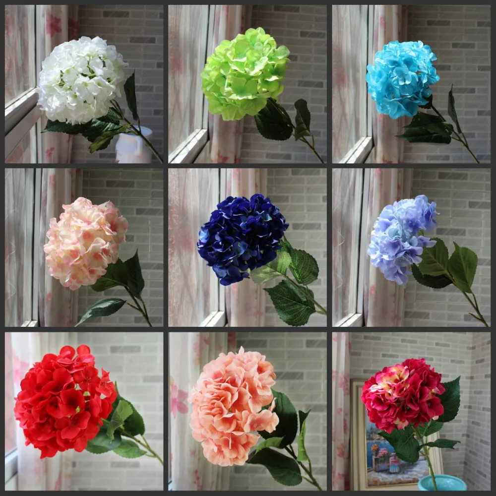 

Artificial Hydrangea Flower 80cm long Fake Silk Single Real Touch Hydrangeas 8 Colors for Wedding Centerpieces Home Party Decor