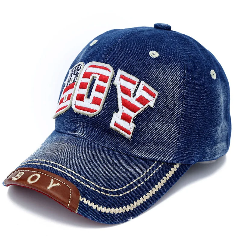 Kids Boys Baseball Cap Summer Toddler Children Dad Hat Jean Casual Hip Hop Letter Denim Sun Snapback Casquette Blue