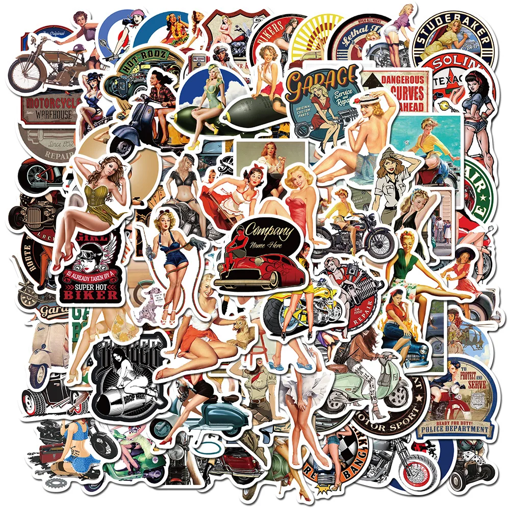 10/50/100PCS Classic Retro Girl Stickers Motorcycle Laptop Guitar Luggage Waterproof Graffiti Sticker Decal Kid Classic Toys