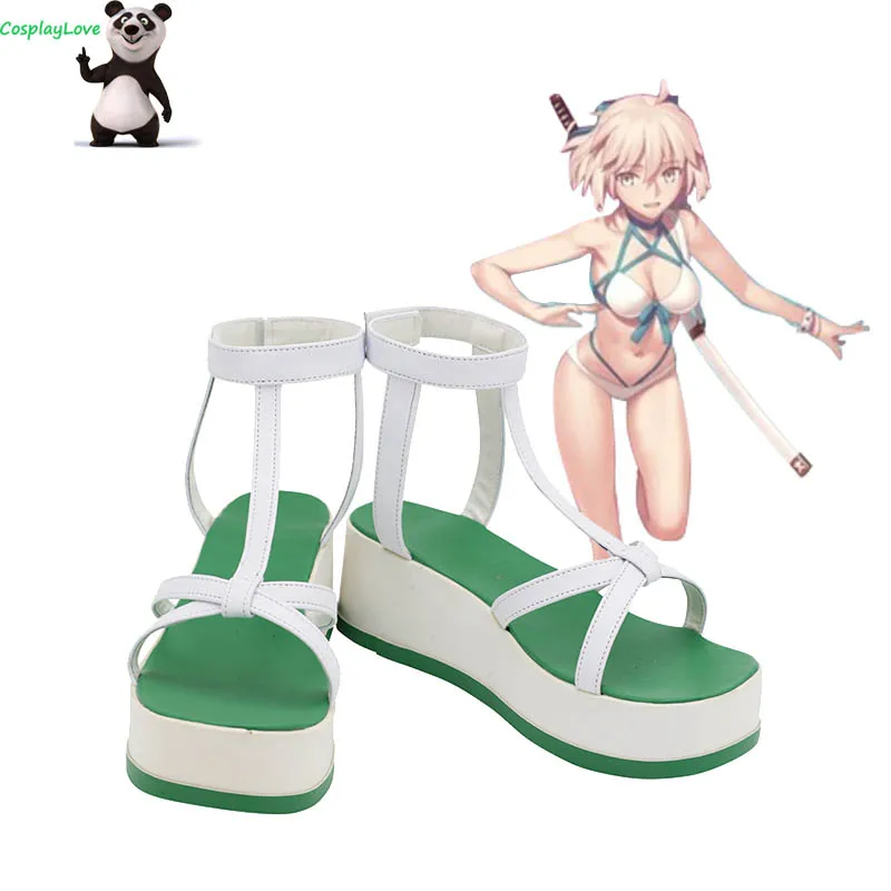 FGO Fate Grand Order Swimsuit Okita Souji White Cosplay Shoes Sandals Long Boots Leather CosplayLove For Halloween Christmas