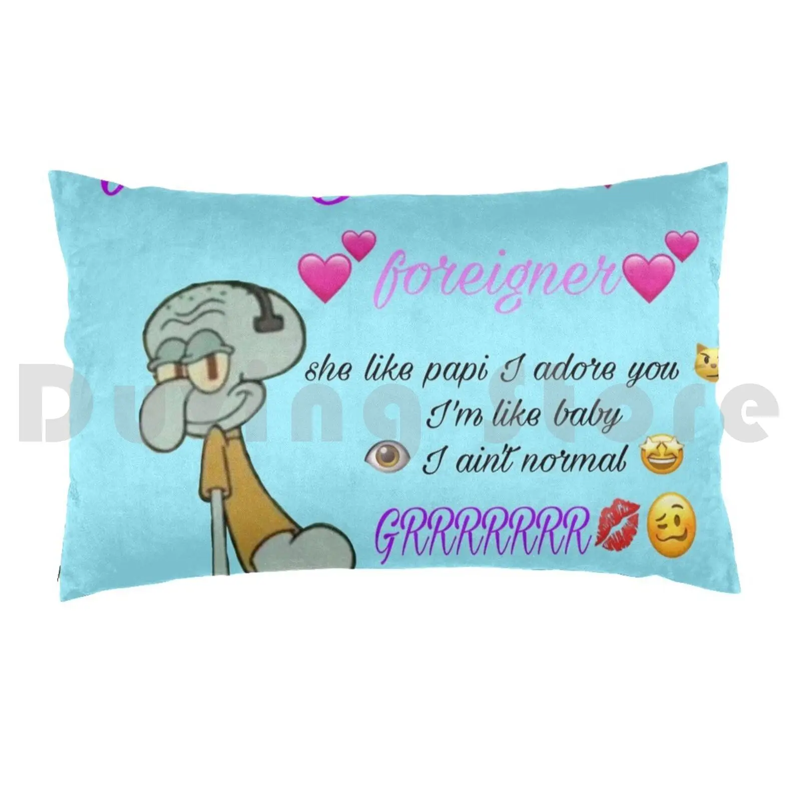 Foreigner Squidward Pillow Case Printed 35x50 Squidward Foreigner Pop Smoke Funny Dead Lmao Vibes