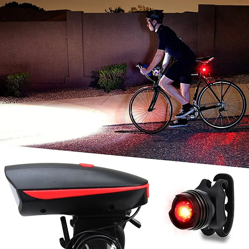 Khlitec Usb Oplaadbare Fiets Licht Koplamp Lamp Geleid Mtb Fiets Licht 140 Db Hoorn Fiets Bel Waterdichte Koplamp Zaklamp