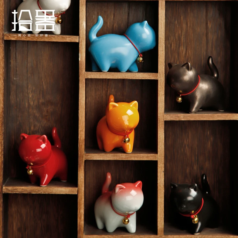 Cat ceramic tea pet ornaments boutique can raise simulation tea to play creative tea table accessories pot cover