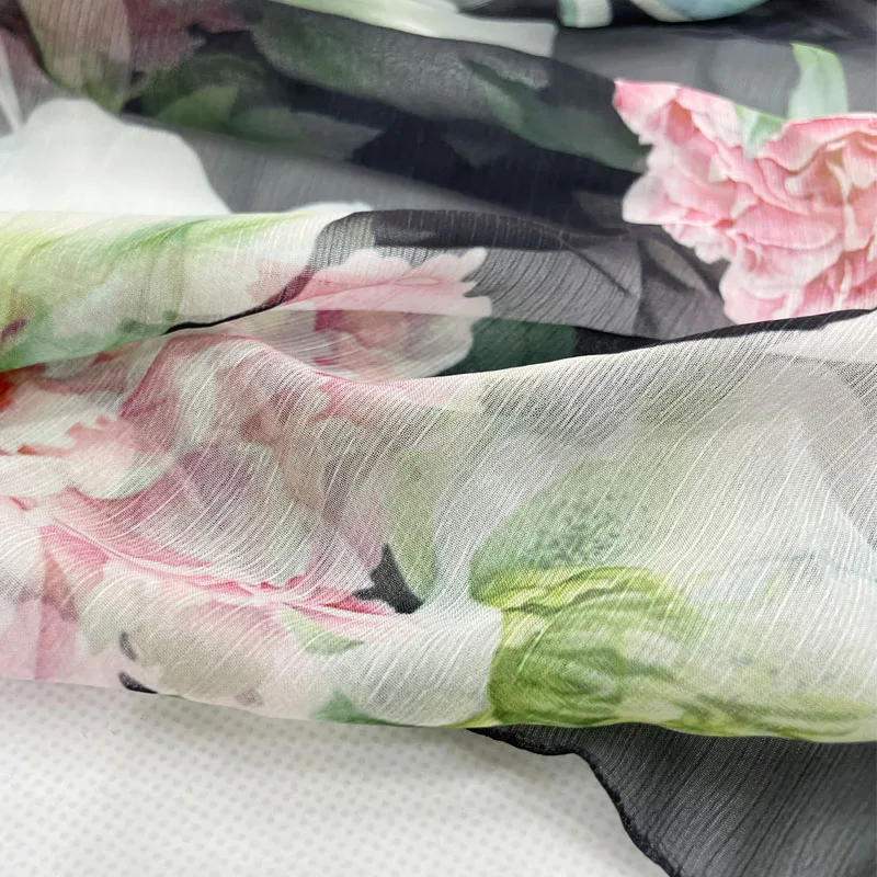 2021 Big Peony Flower Light and Thin Fabric Printing Shunyu Chiffon Polyester Garment Summer Sewing Cloth Fabric for Dress