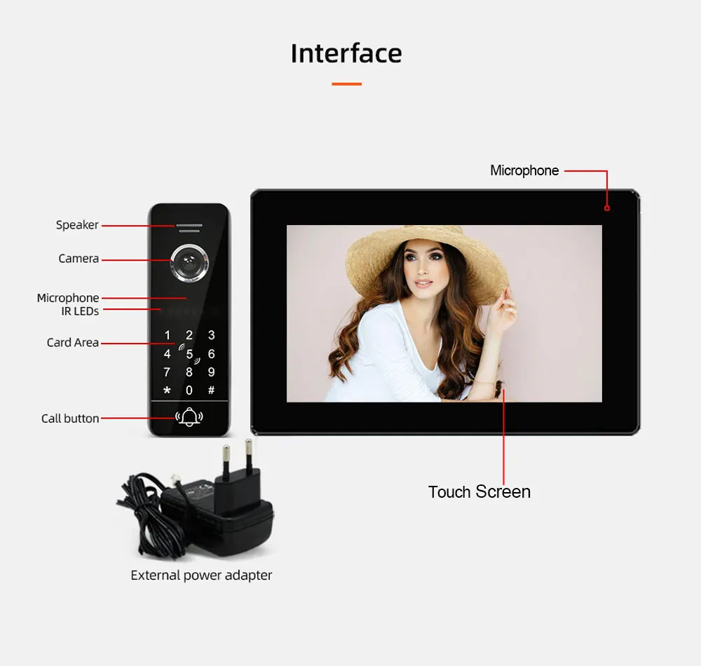 7 Inch Tuya  Wireless Wifi Smart IP Video Doorbell Intercom System,Touchscreen Monitor with 1080P Camera Support Password Unlock