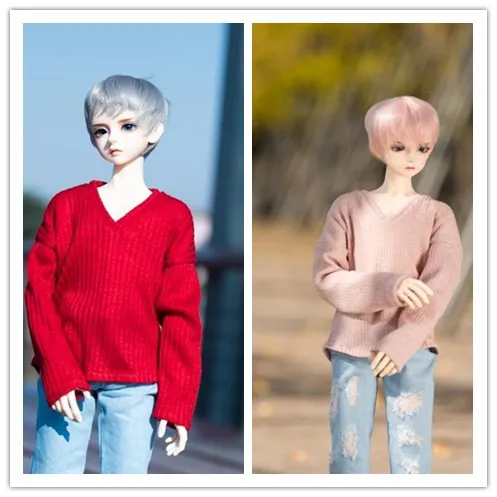 

BJD doll clothes fit for 1/3 1/4 SD13 SD17 Uncle fashion new versatile V-neck bottom shirt daily knit shirt top men red pink