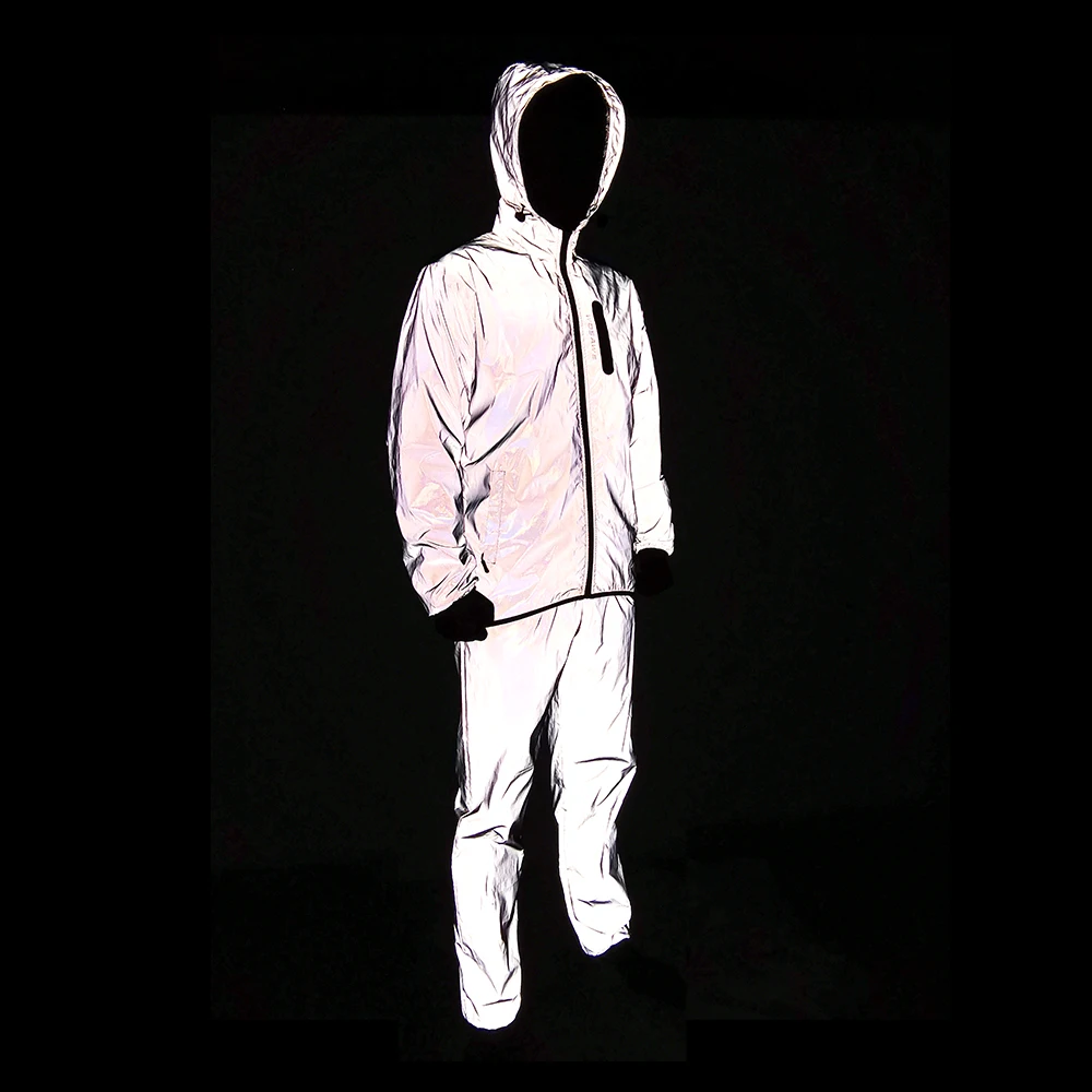WOSAWE Full Reflective Jacket with Hoodie High Visibility Waterproof Wind Breaker Men Women Hiking Cycling Running Safety Vest