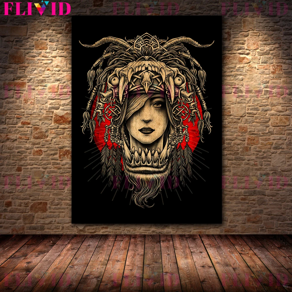 Vampire Priestess Shaman Witch Wall Art Canvas Painting Decoration Savage Goddess Poster And Prints For Living Room Art Print