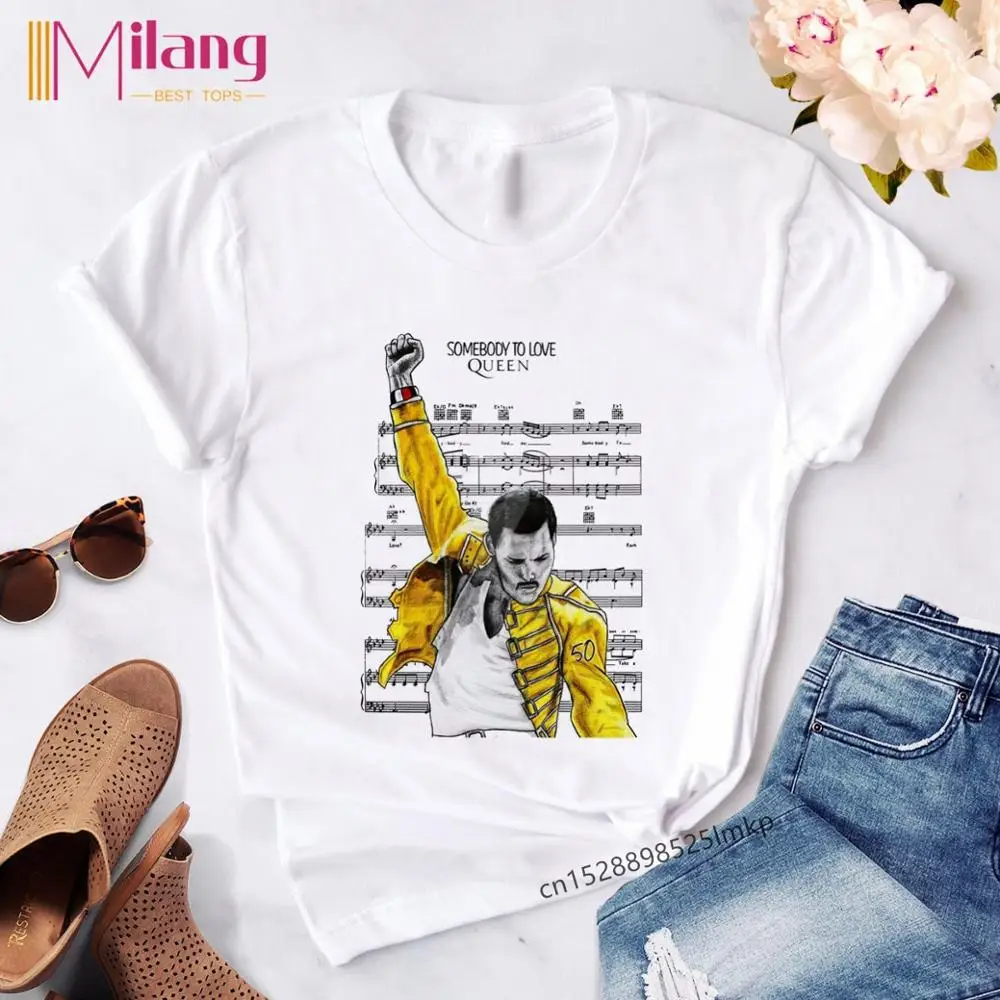 Women Freddie Mercury T shirt 2020 Summer The Queen Band Black T-shirts Female Short Sleeve Tees Rock Clothing Girl Tops Tshirt