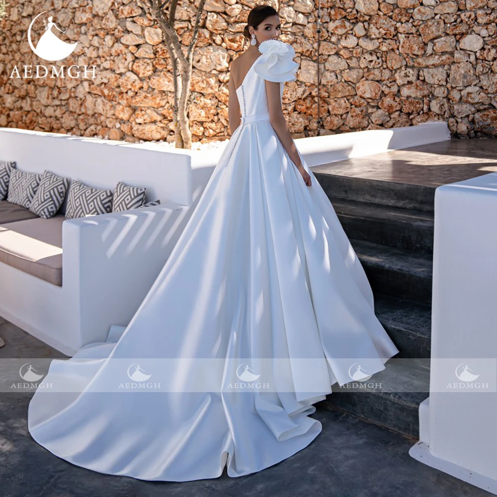 Aedmgh a-line abiti da sposa in raso opaco 2024 una spalla senza maniche Robe De Mariee eleganti fiori Boho Vestido De Novia