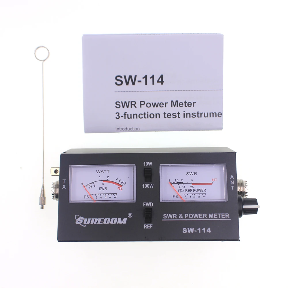 Surecom SW-114 100 W SWR/RF/Feldstärke-Test-Leistungsmesser für relative Leistung, 3-Funktions-Analog mit Feldstärkeantenne