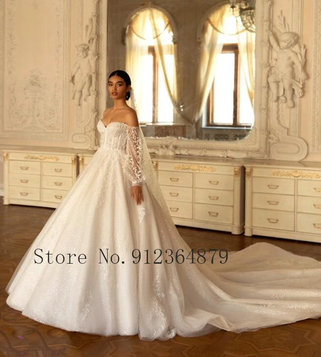 Robe de mariee Beach Wedding Dresses 2022 Puff Sleeves Flower Appliques Sweetheart A Line Tulle Bridal Gowns